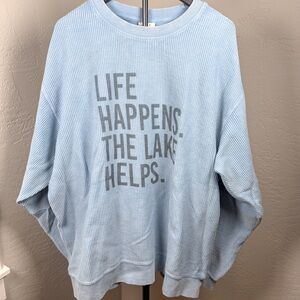 Ivy + Cloth Lake Graphic Blue 100% Cotton Oversized Crewneck Sweatshirt Size XL